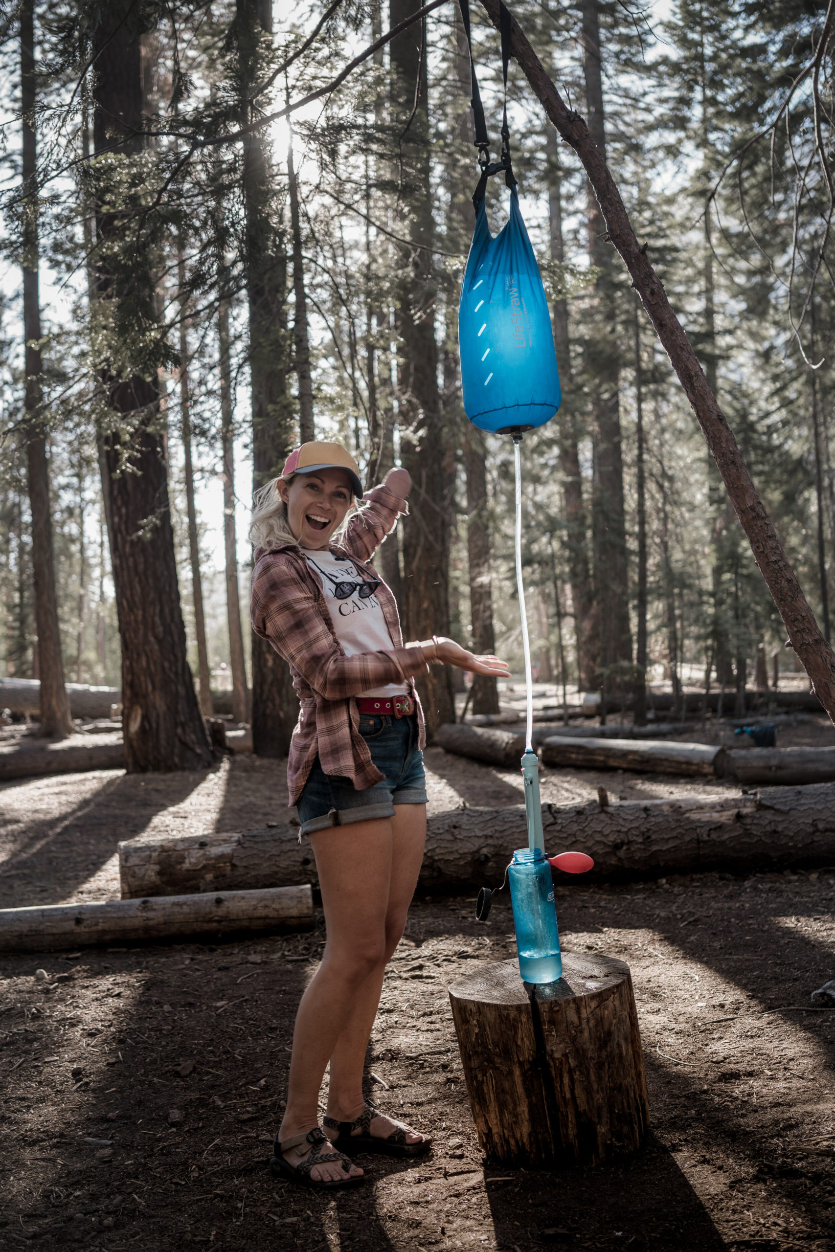Backpacking Yosemite National Park at Half Dome’s LITTLE YOSEMITE VALLEY CAMPGROUND. Filtering water with Lifestraw gravity water filter