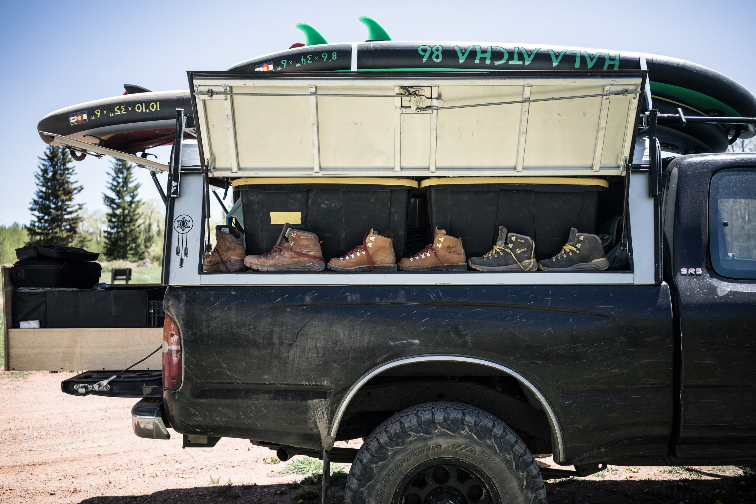 Danner Boot collection in our adventure rig.