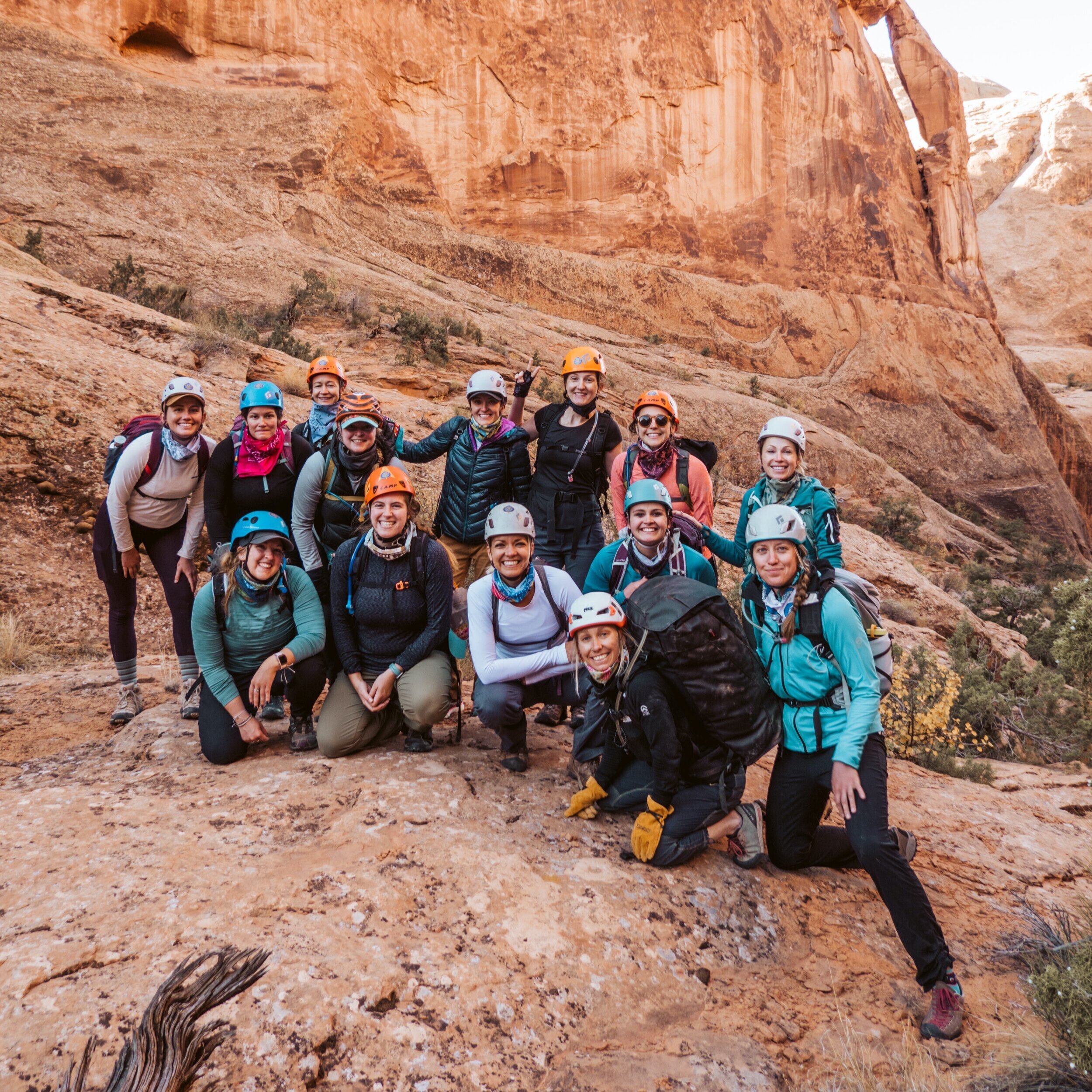 A group of women on a canyoneering adventure in Moab, UT